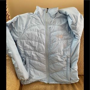 North Face light blue parka.